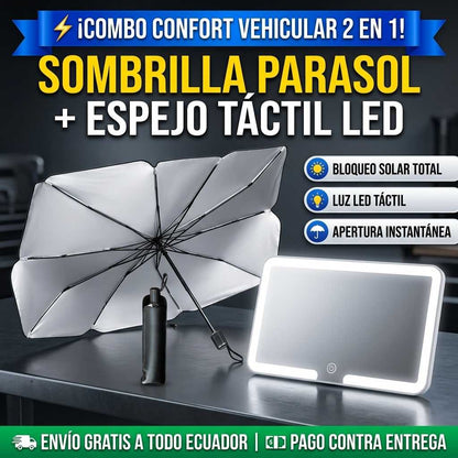 COMBO DE ESPEJO Y PARASOL PARA AUTOS