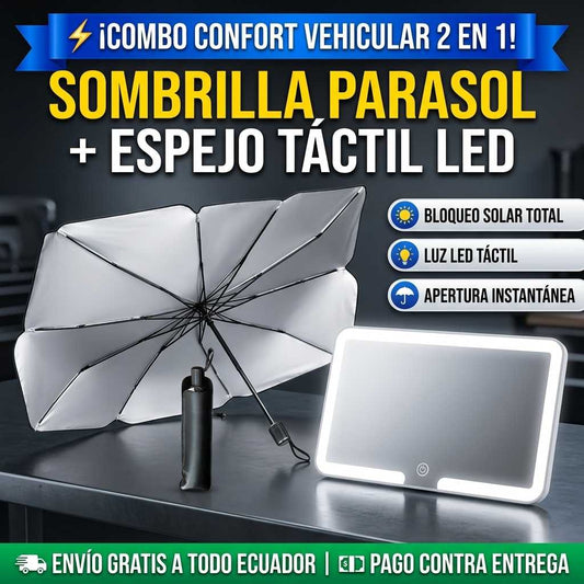 COMBO DE ESPEJO Y PARASOL PARA AUTOS